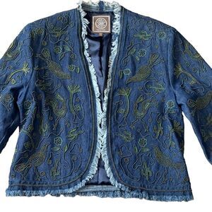 Double D Ranch Beaded Fringed Open Denim Jacket SMALL